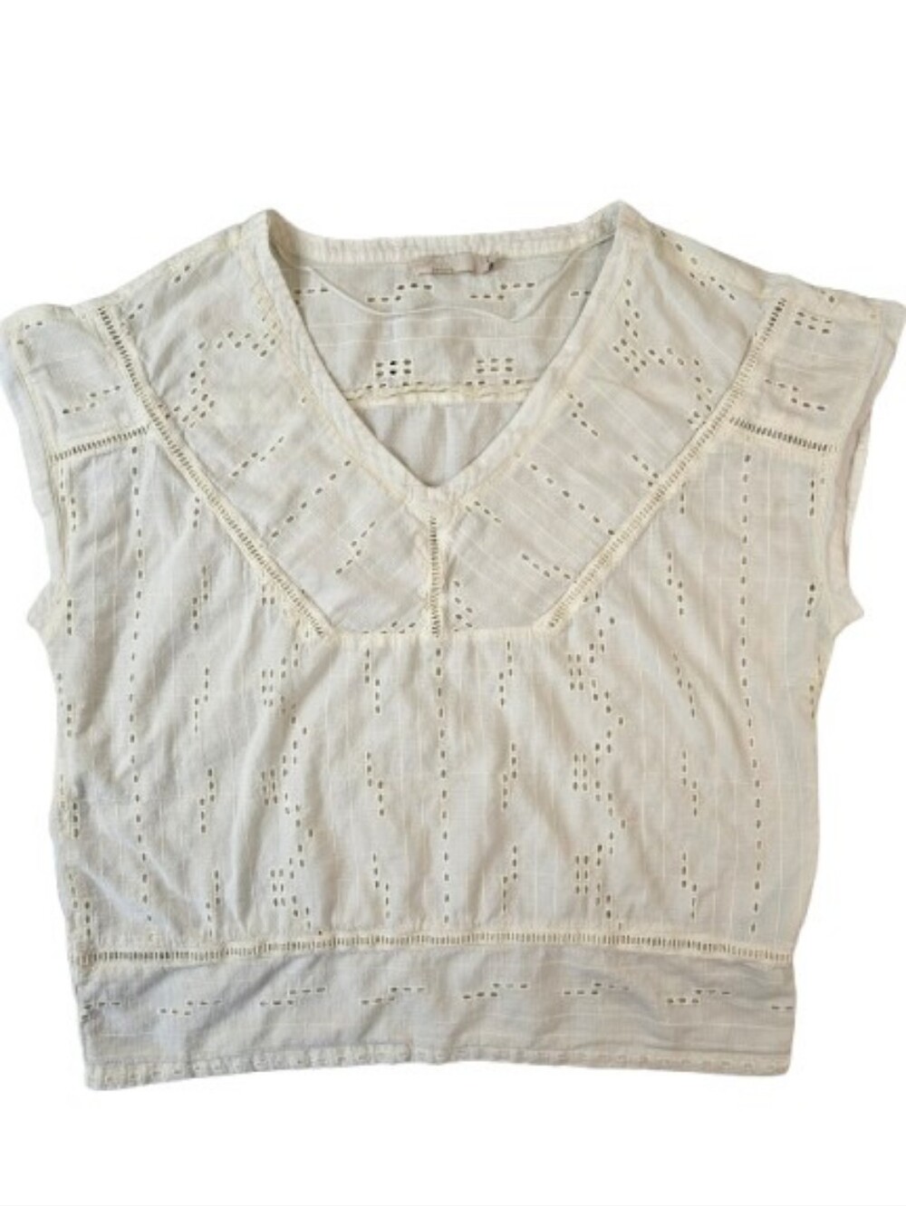 Prana Keelie Ivory Embroidered Eyelet Top Size Large Organic Cotton